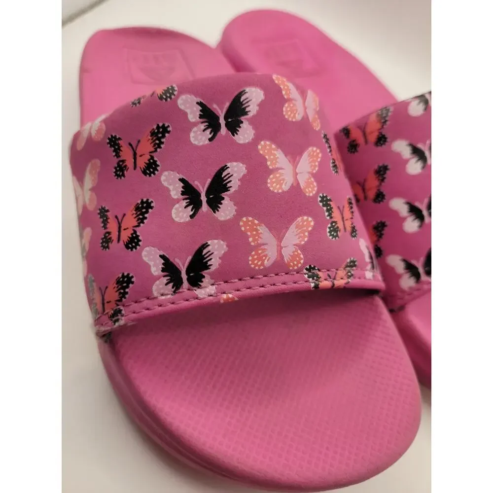 Little Girls Reef Flip Flops Size 1 Big Kid Butterfly Pink Summer